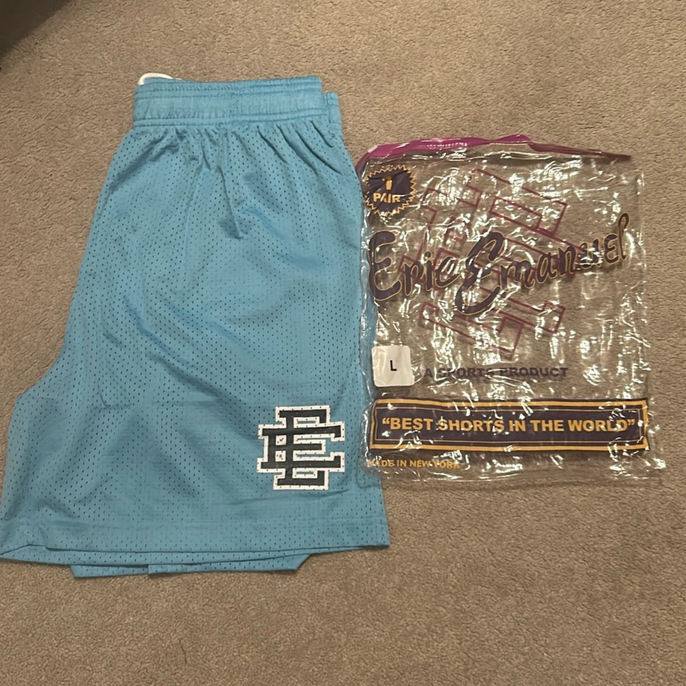 Brand New Light Blue x North Carolina State Eric Emanuel Shorts With Bag